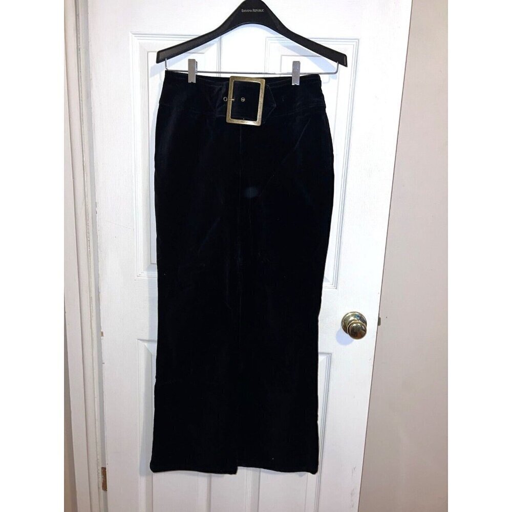BOUTIQUE EUROPA Black Velvet Wide Waist Band Belt Straight Leg Pants Sz 8